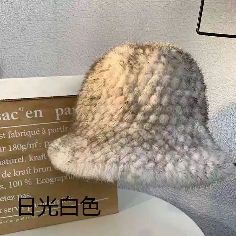 2023 homemade mink fur hat topper fisherman woven wool hat double-sided mink fur warm ear protection women's all-match