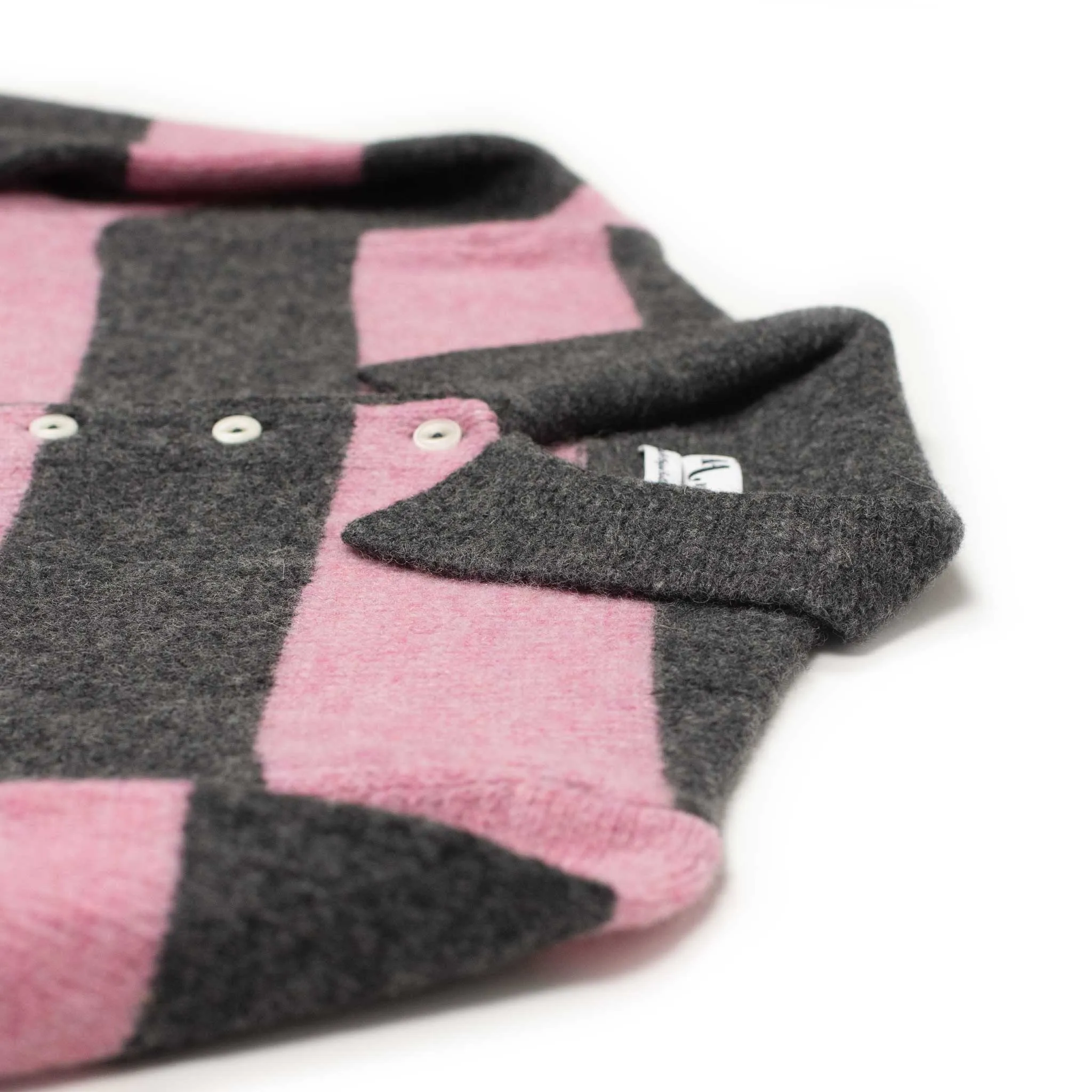 Aarsenal rugby polo sweater in grey and pink striped wool