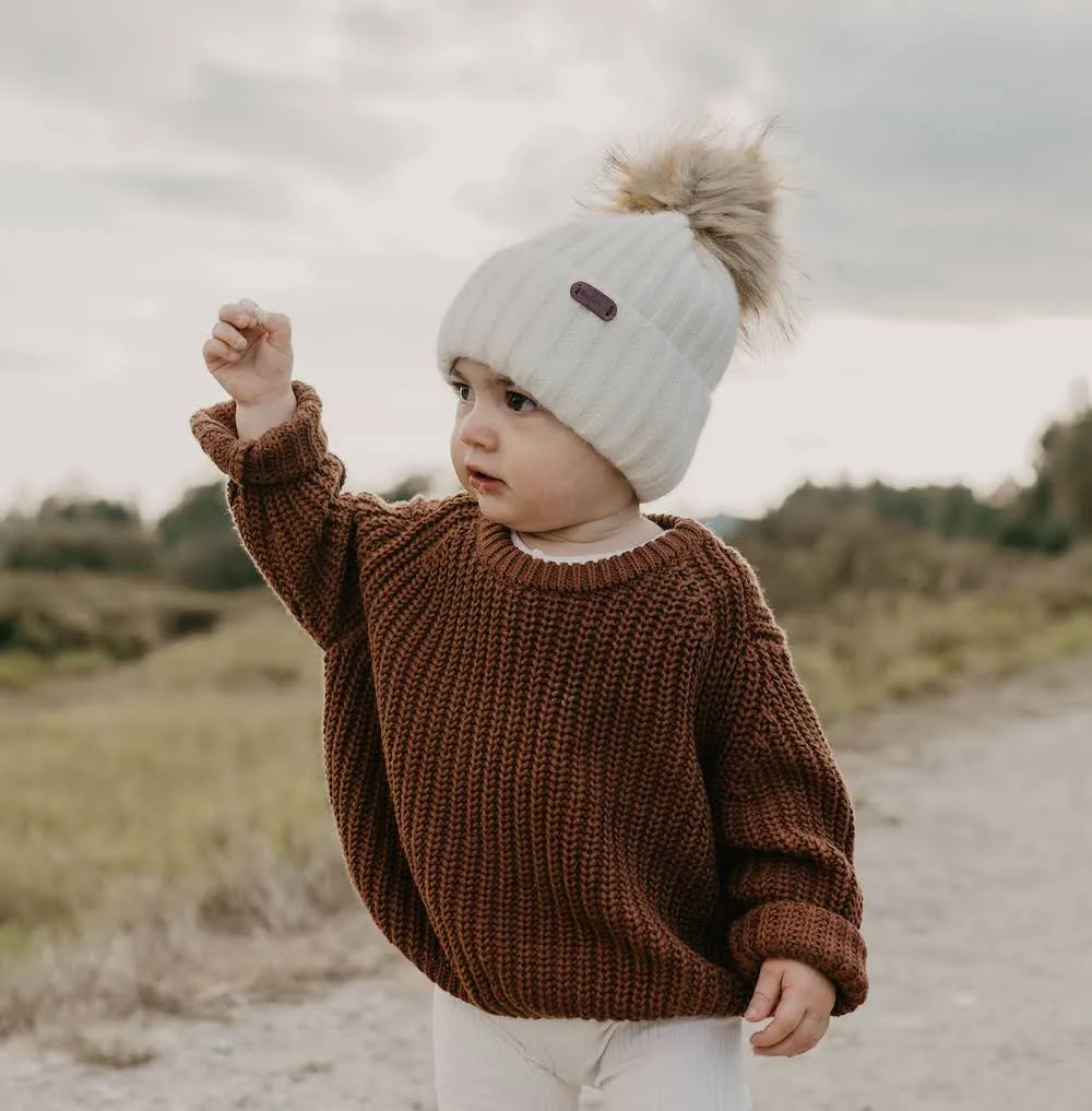 Angora Kids Wool Beanies (with Detachable Pompom) - White