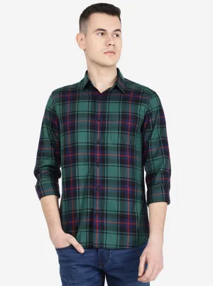 Blue & Green Checked Slim Fit Semi Casual Shirt | Jadeblue