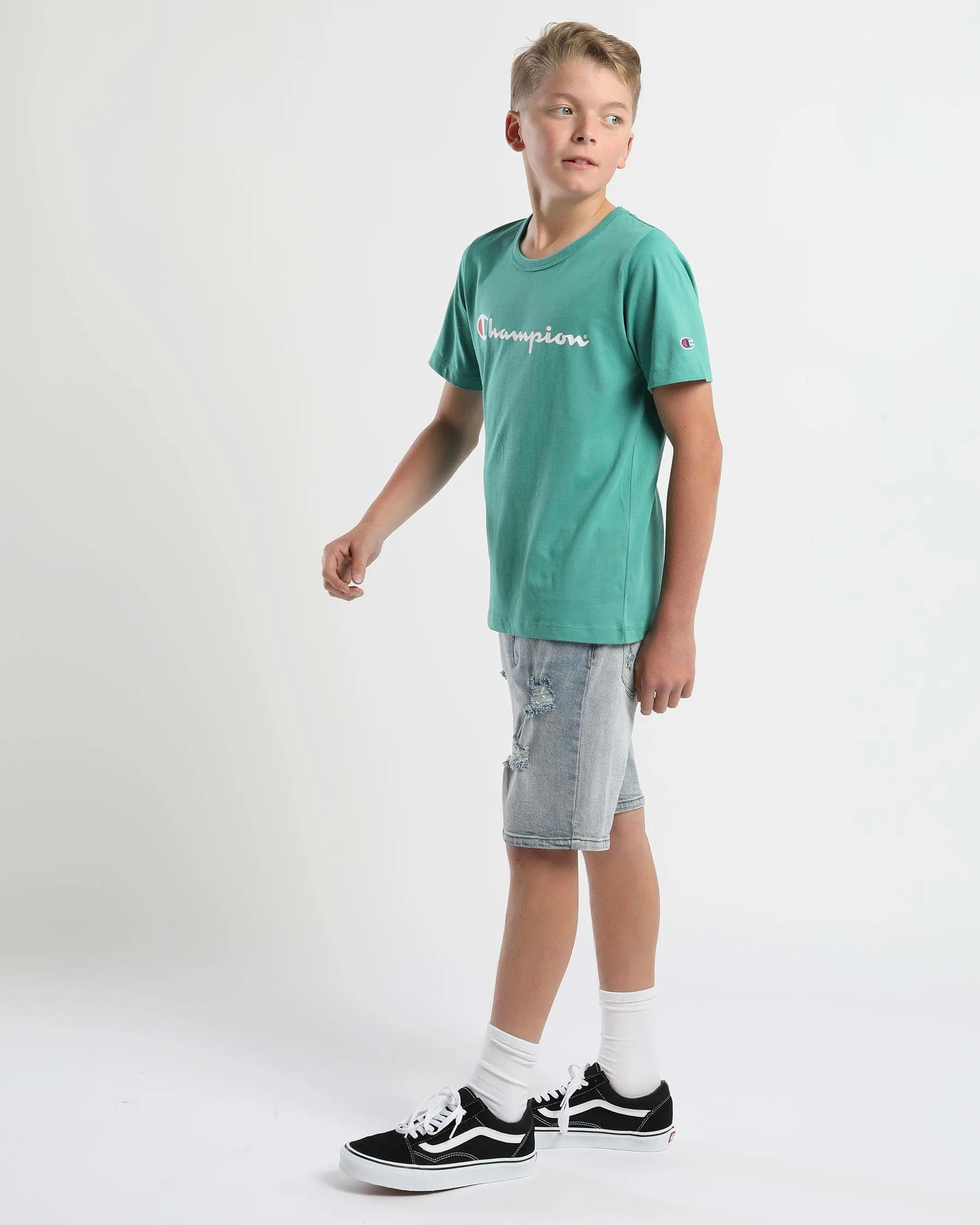 CHAMPION KID'S SCRIPT EMERALD GREEN TEE