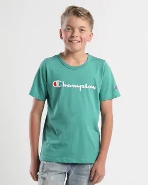 CHAMPION KID'S SCRIPT EMERALD GREEN TEE