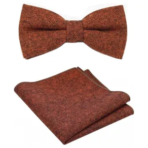 Charlie Rusty Copper Burnt Orange Tweed Bow Tie & Pocket Square Set