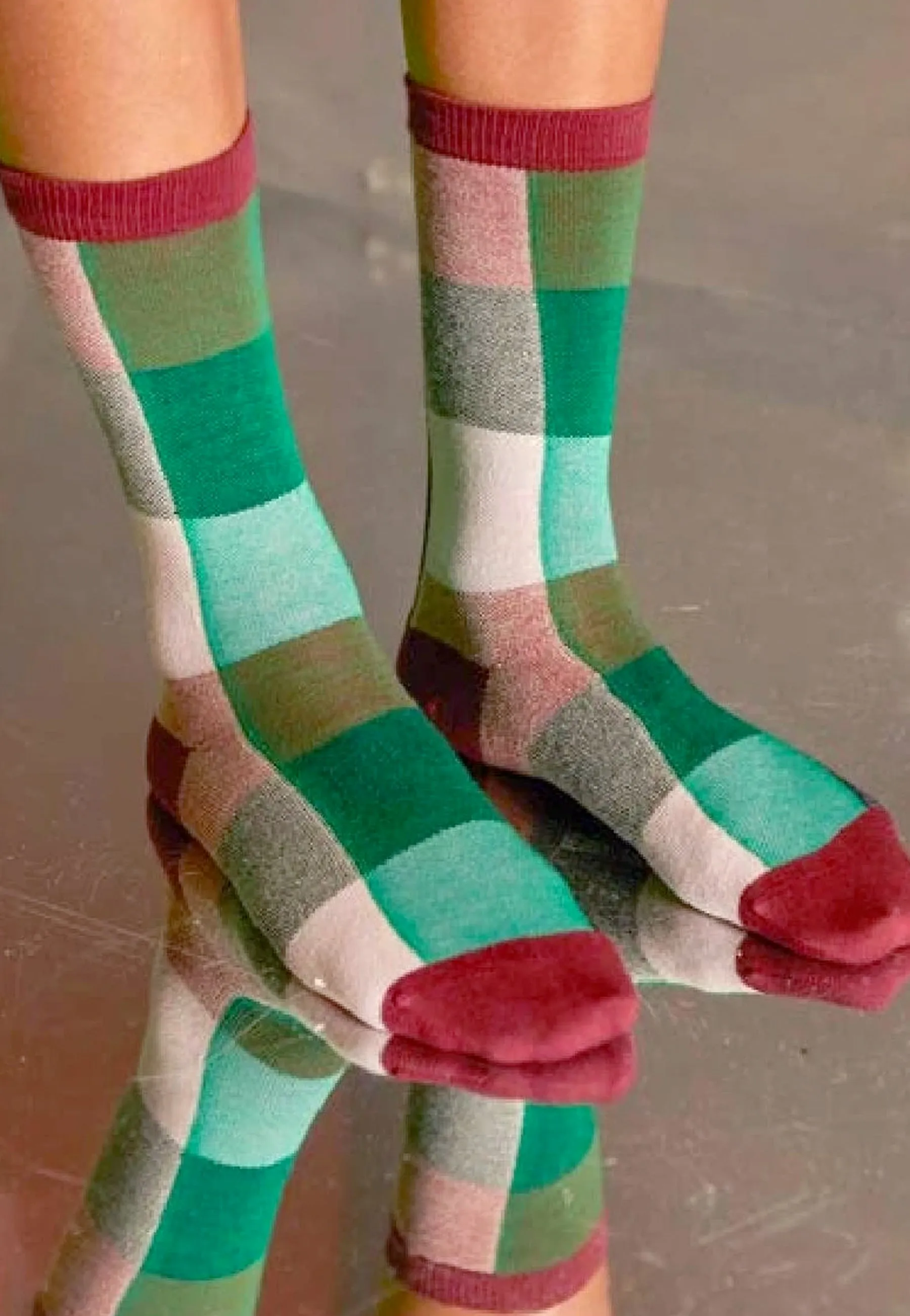 Checks Socks - green/orange/lavender