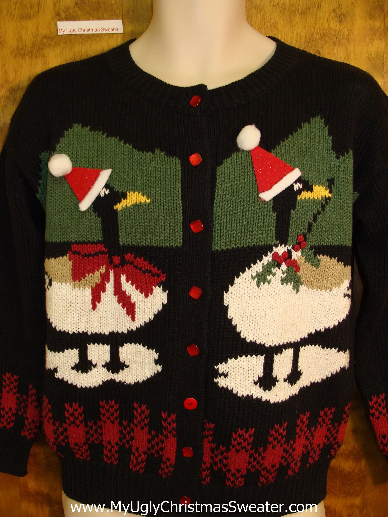 Ducks with Santa Hats Ugly Christmas Sweater Cardigan