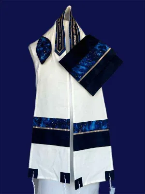 Elegant Blue with Gold Stars Wool Tallit Narrow