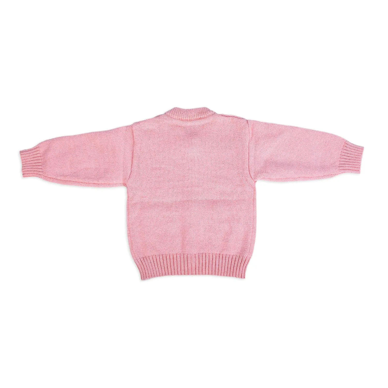 Elegant Bow And Pearl Buttons Premium Full Sleeves Knitted Sweater - Pink