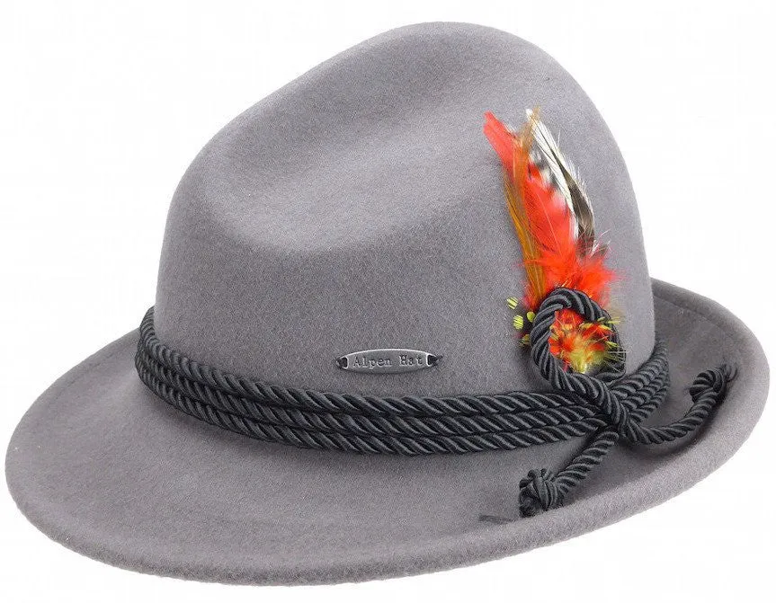 German Bavarian Style Gray 100% Wool Hat