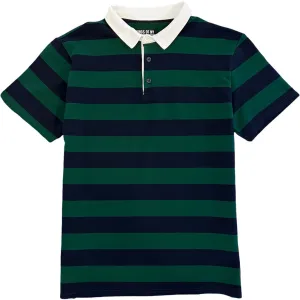 Green And Navy Blue Striped Mens Short Sleeve Rugby Shirt