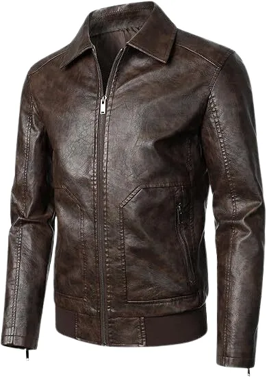 HOOD CREW Men's Classic Faux Leather Motorcycle Bomber Jacket.