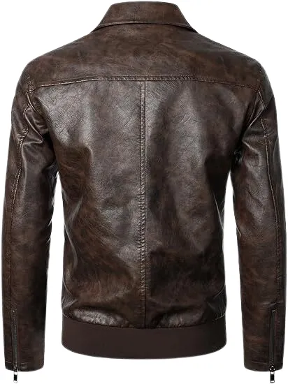 HOOD CREW Men's Classic Faux Leather Motorcycle Bomber Jacket.