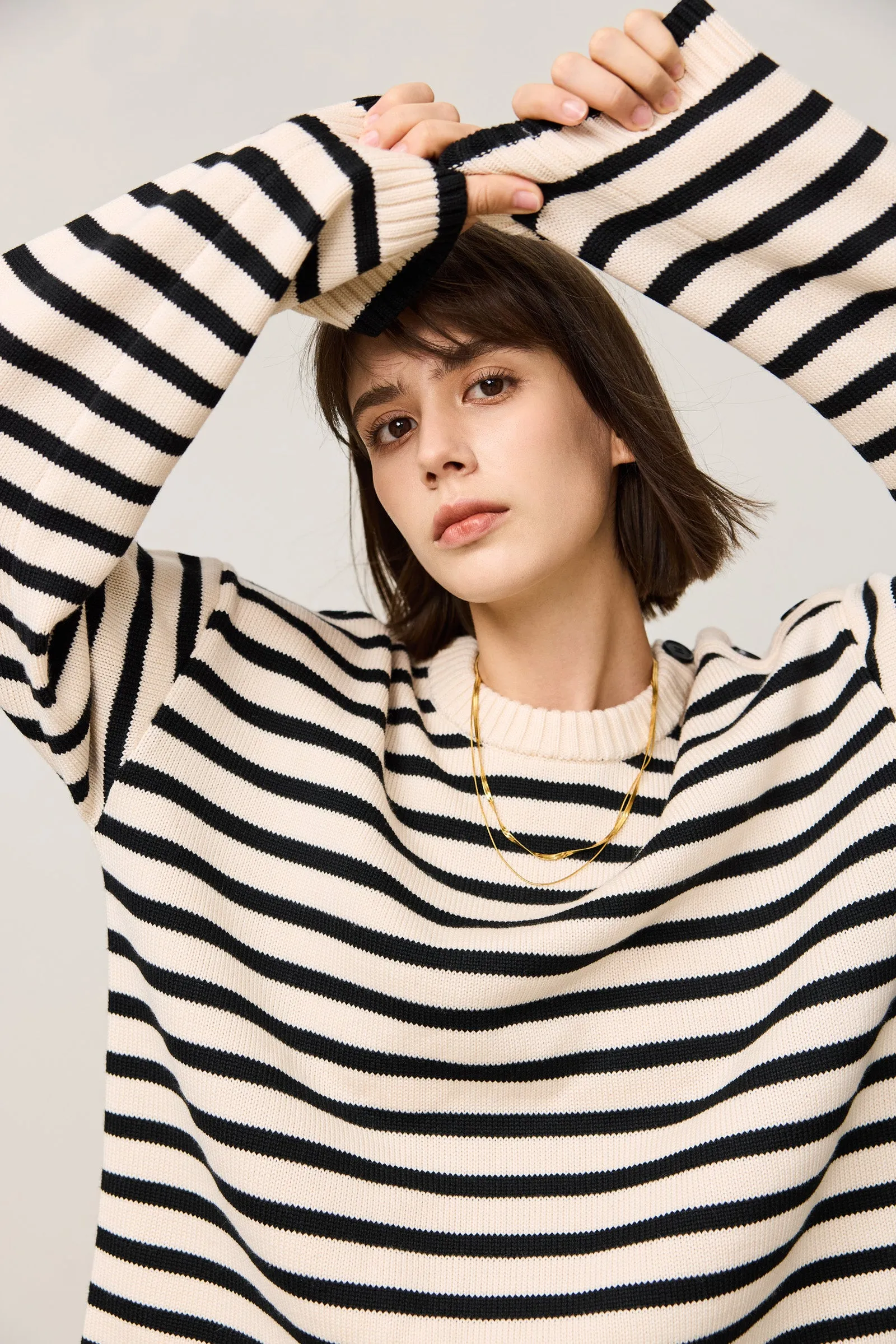 LILY Classic Horizontal Striped Crewneck Sweater