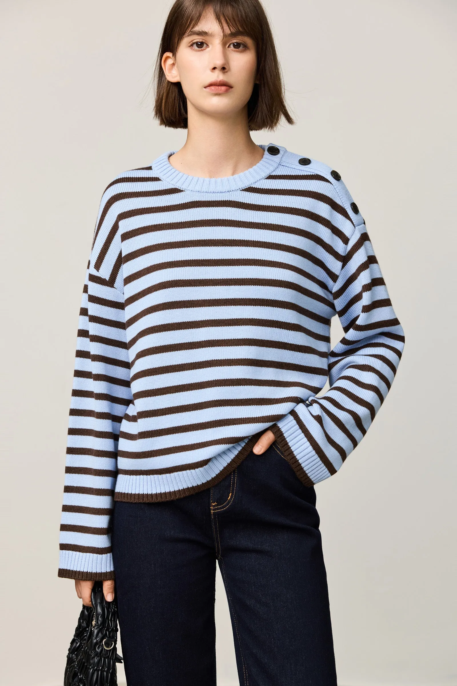 LILY Classic Horizontal Striped Crewneck Sweater