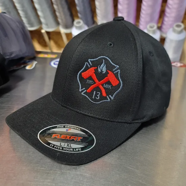 Maltese Hat- Flexfit Left Off-set - Black with Charcoal/Red