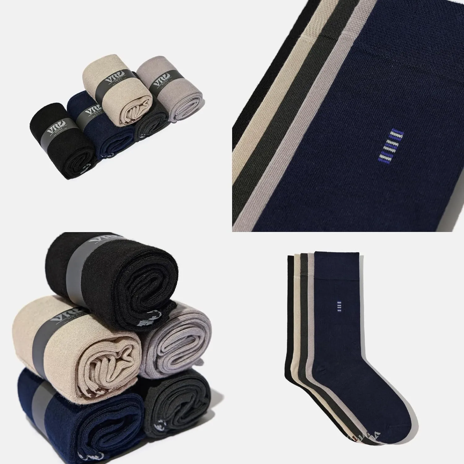 Men's Bamboo Dress Socks • Assorted All Plain Design • Mix Pack of 5 Pairs