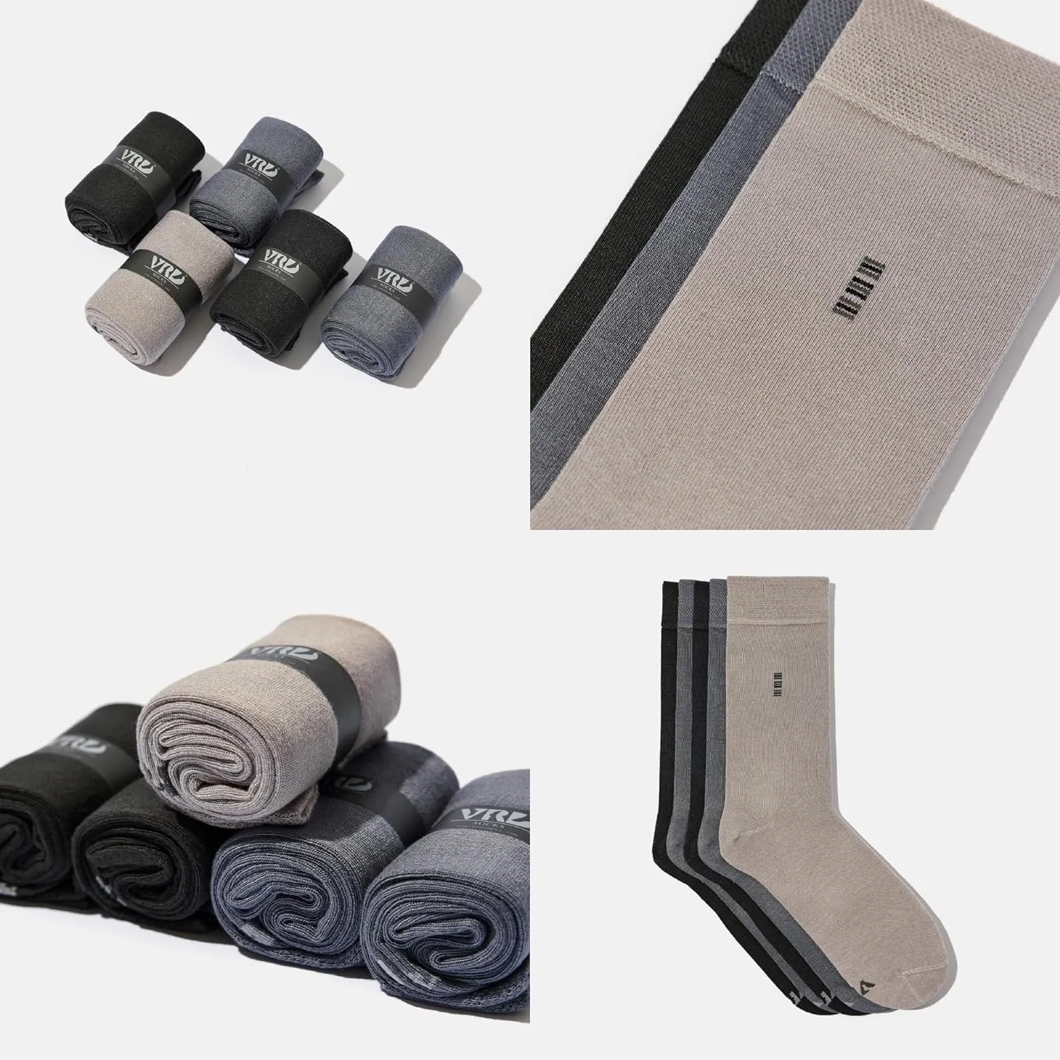 Men's Bamboo Dress Socks • Assorted All Plain Design • Mix Pack of 5 Pairs