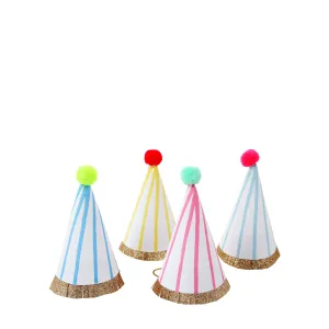 Stripe Pompom Mini Party Hats (x 8)