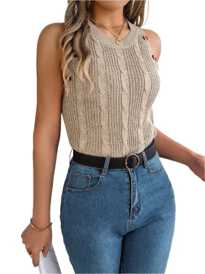 TEEK - Cable-Knit Round Neck Vest Top