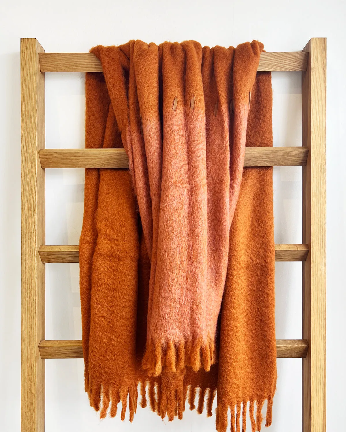 Terra-cotta and Brick Mohair Blanket - Suede Whipstitch