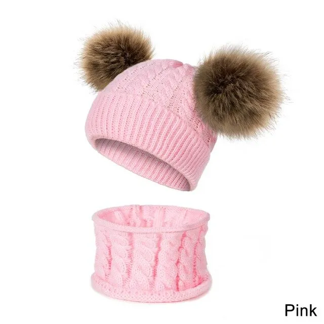 Unisex Pompom Knitted Scarf And Beanie Hats Sets For Kids