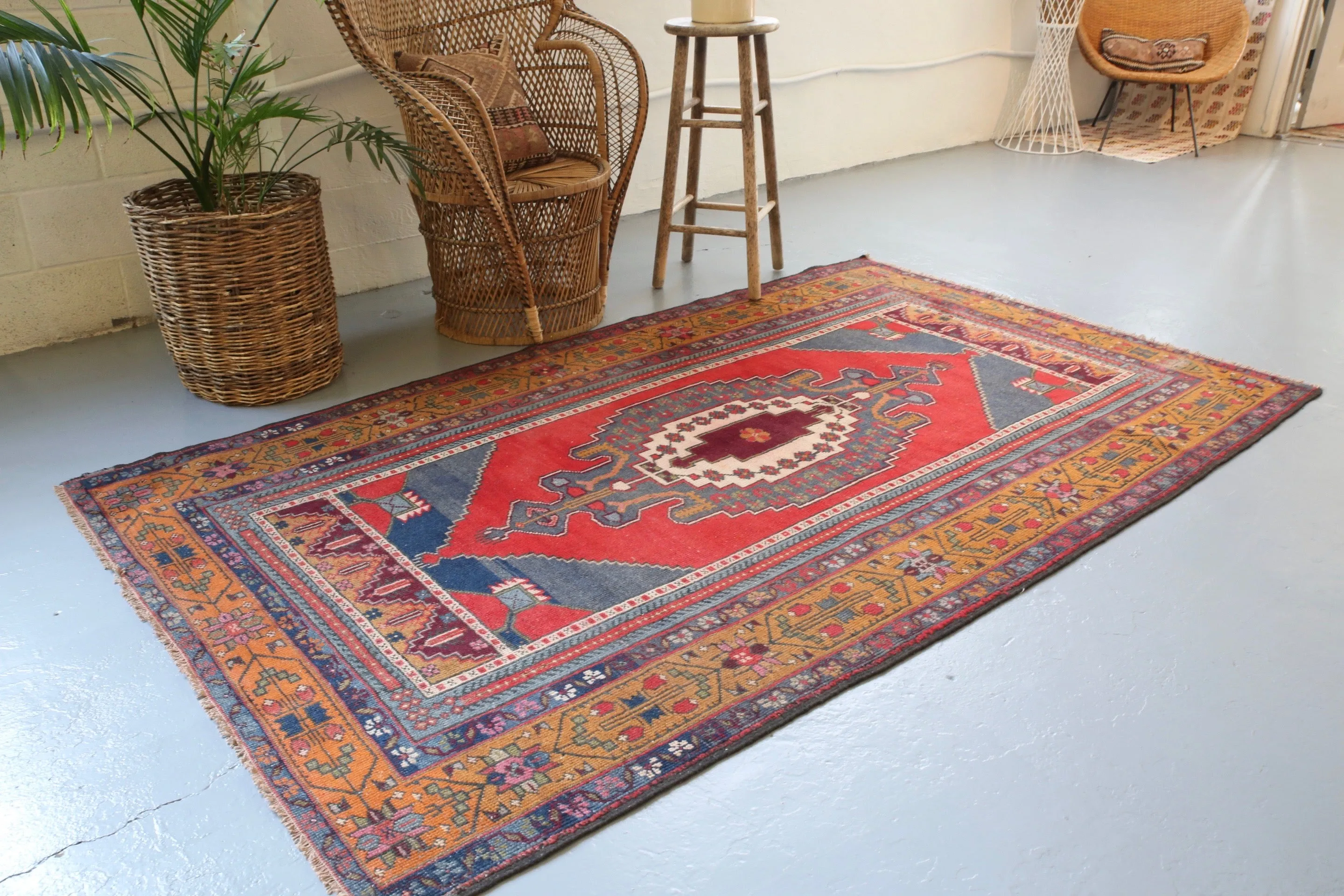 Vintage Anatolian Rug 4.10ftx8.5ft