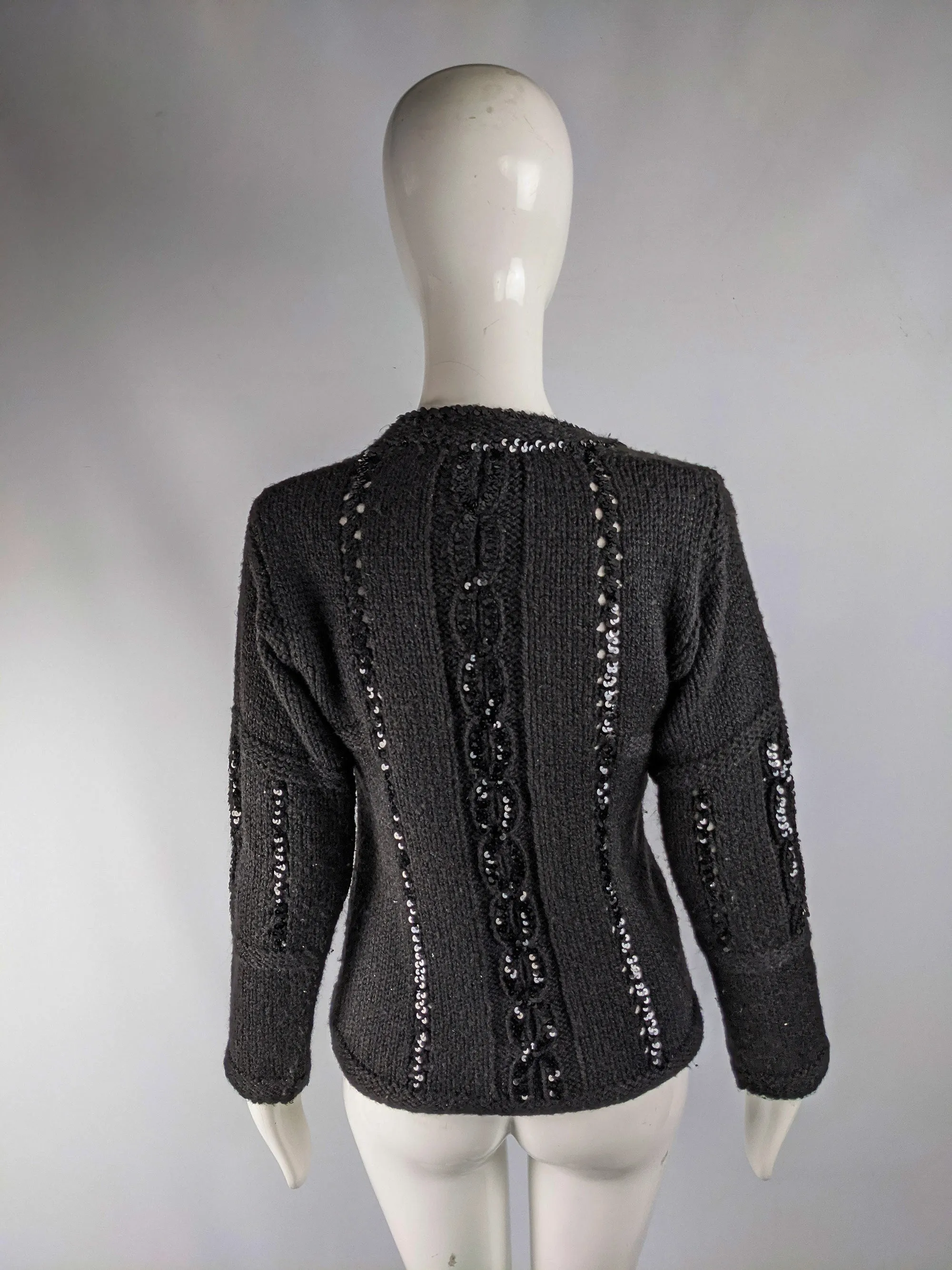 Vintage Black Sequin Wool & Mohair Sweater, 1970s