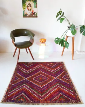 Vintage Mini Turkish Kilim Rug 4'x4'3"