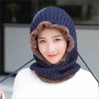 Woman Thick Warm Knitted Windproof  Beanies and Mask Balaclava